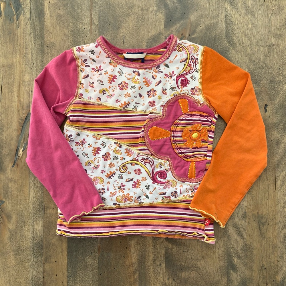 Floral Kids Long Sleeve Shirt - Pink and Orange